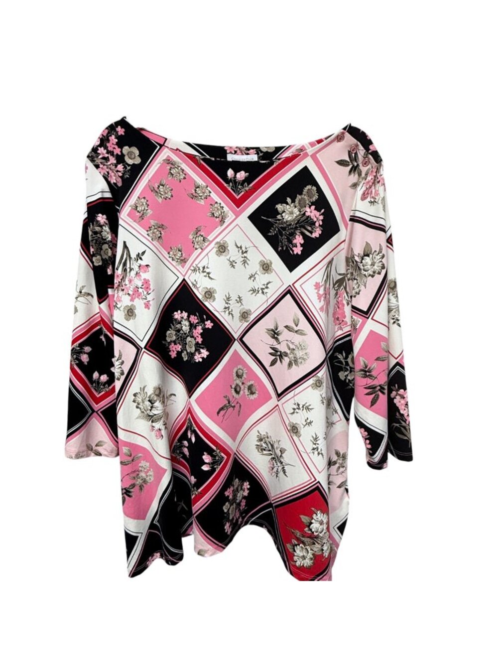 Charter Club Floral Patchwork Top Womens Plus Size 3X 3/4  Sleeve Stretch Tunic